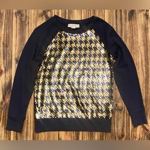 Michael Kors Houndstooth Sequin Black & Gold Sweater Sz S $110